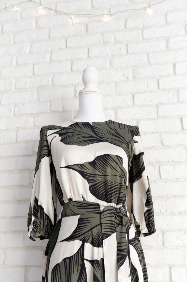 Rochie Vaporoasa Frunze Crem Kaki