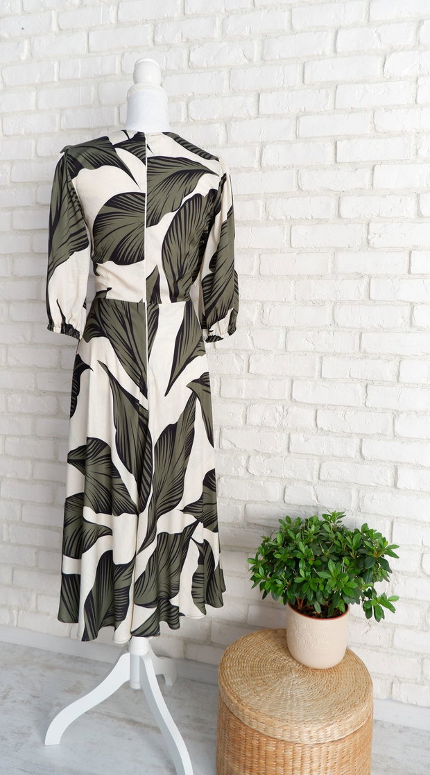 Rochie Vaporoasa Frunze Crem Kaki