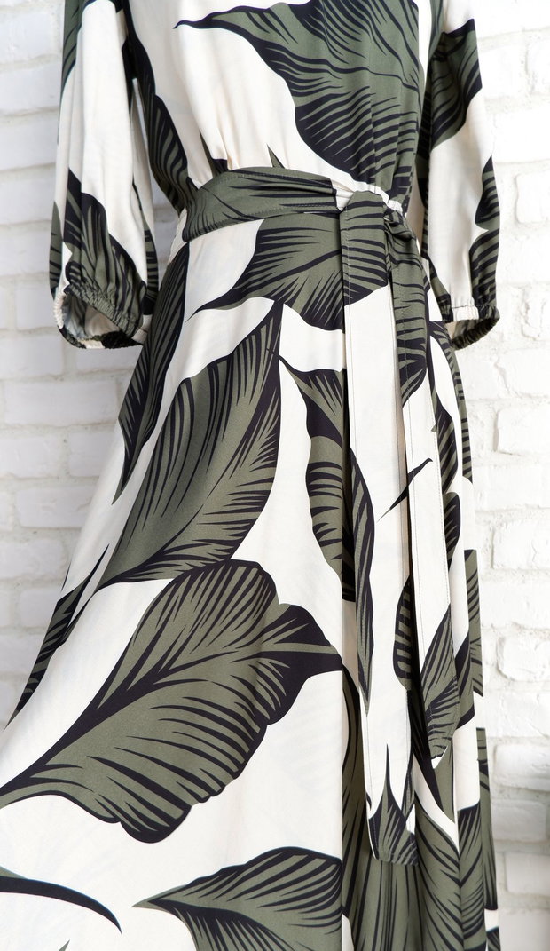 Rochie Vaporoasa Frunze Crem Kaki