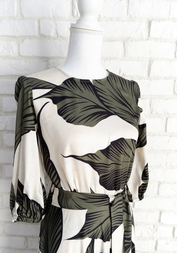 Rochie Vaporoasa Frunze Crem Kaki