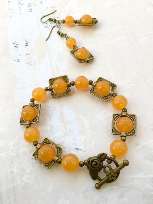 Set vintage jad galben & bronz
