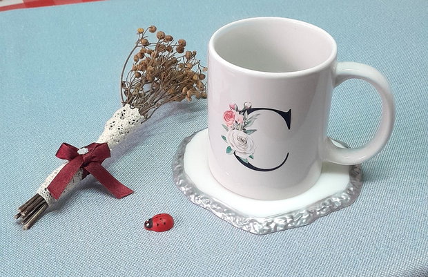 Flower C - set alcatuit din cana si coaster din rasina