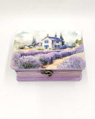 Cutie lemn tip carte, unicat, casa in lanul de lavanda, 4492