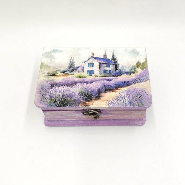 Cutie lemn tip carte, unicat, casa in lanul de lavanda, 4492