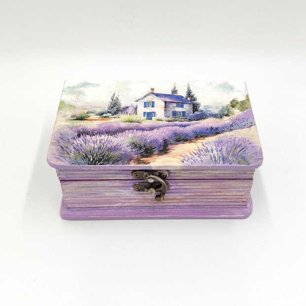 Cutie lemn tip carte, unicat, casa in lanul de lavanda, 4492