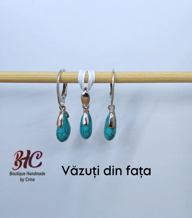 Cercei si pandantiv cu briolete de turcoaz reconstruit