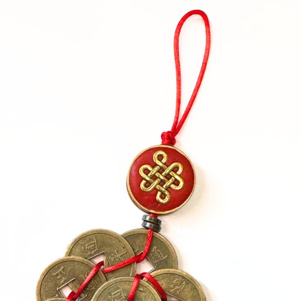 Talisman / amuleta Feng Shui cu 9 monede chinezesti si citrin brut - noroc, abundenta si succes