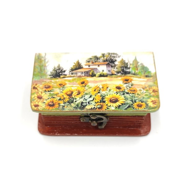 Cutie lemn tip carte cu floarea soarelui, 4493