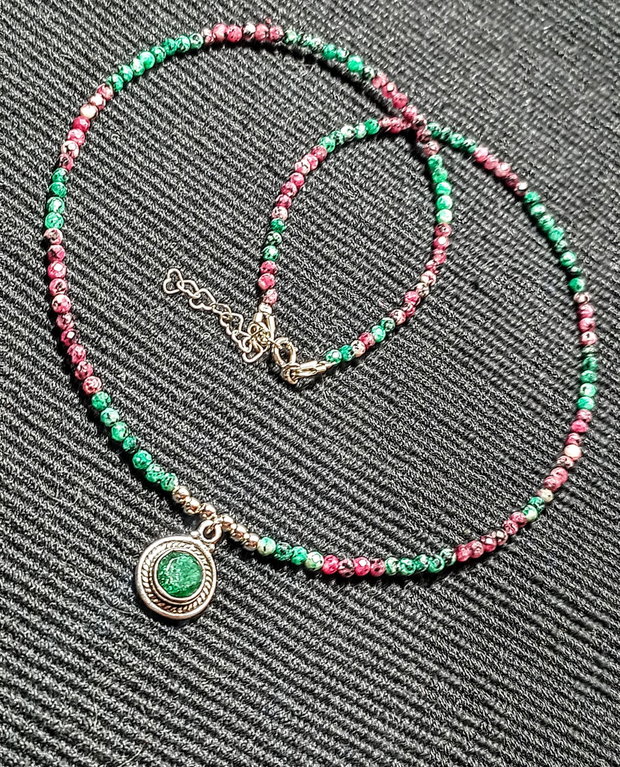 Colier argint rubin in zoisit sillimanit charm argint minimalist boho chic treny - Transport gratuit