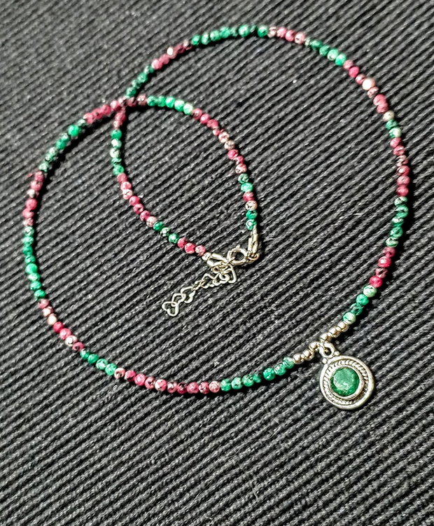 Colier argint rubin in zoisit sillimanit charm argint minimalist boho chic treny - Transport gratuit