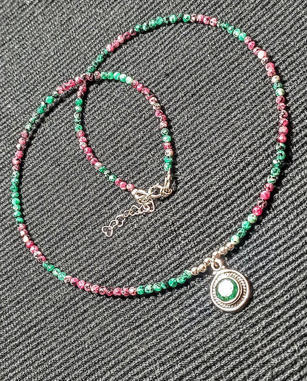 Colier argint rubin in zoisit sillimanit charm argint minimalist boho chic treny - Transport gratuit