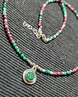 Colier argint rubin in zoisit sillimanit charm argint minimalist boho chic treny - Transport gratuit