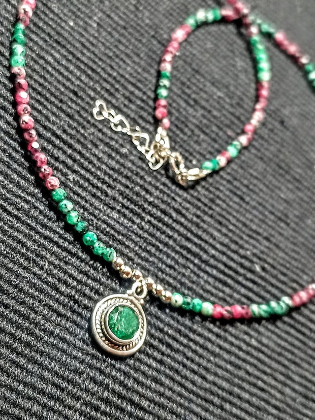 Colier argint rubin in zoisit sillimanit charm argint minimalist boho chic treny - Transport gratuit