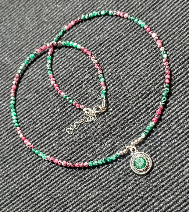 Colier argint rubin in zoisit sillimanit charm argint minimalist boho chic treny - Transport gratuit