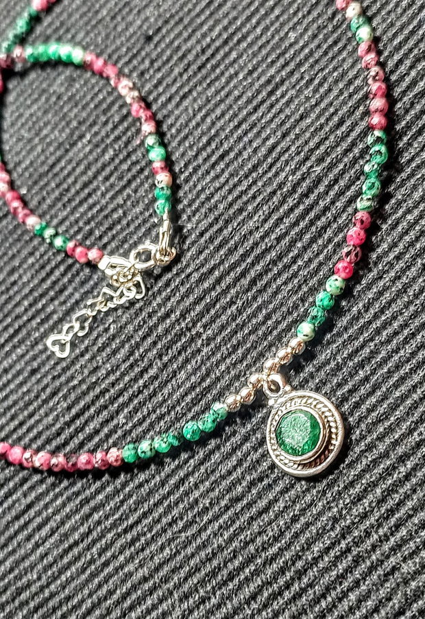 Colier argint rubin in zoisit sillimanit charm argint minimalist boho chic treny - Transport gratuit