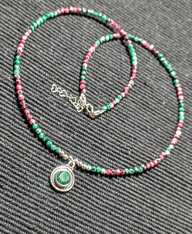 Colier argint rubin in zoisit sillimanit charm argint minimalist boho chic treny - Transport gratuit