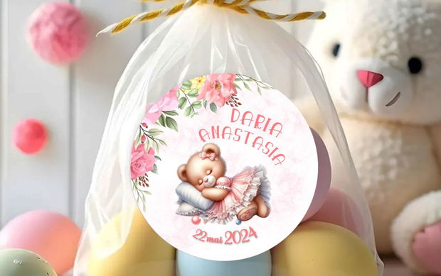 Etichete marturii botez Ursulet roz