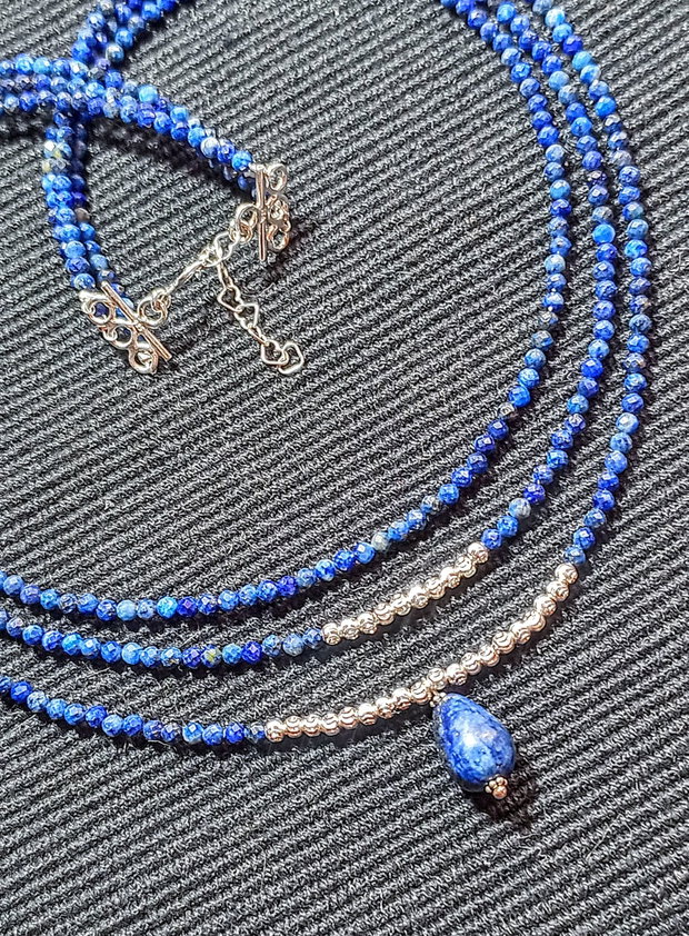 Colier argint X3 lapis lazuli picatura charm minimalist boho chic trendy cadou - Transport gratuit