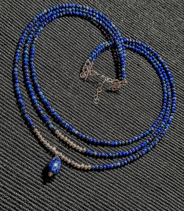 Colier argint X3 lapis lazuli picatura charm minimalist boho chic trendy cadou - Transport gratuit