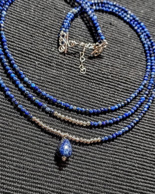 Colier argint X3 lapis lazuli picatura charm minimalist boho chic trendy cadou - Transport gratuit