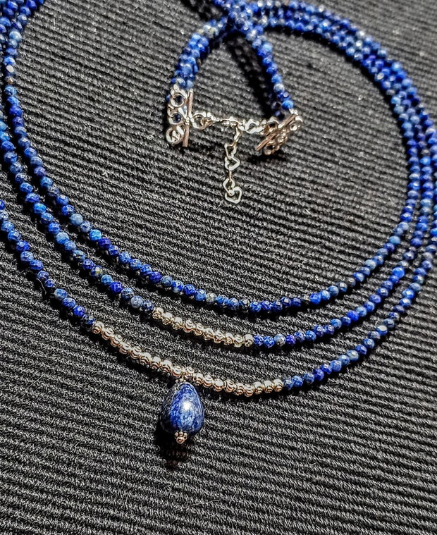 Colier argint X3 lapis lazuli picatura charm minimalist boho chic trendy cadou - Transport gratuit