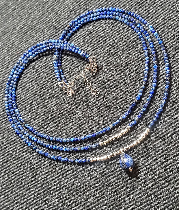 Colier argint X3 lapis lazuli picatura charm minimalist boho chic trendy cadou - Transport gratuit