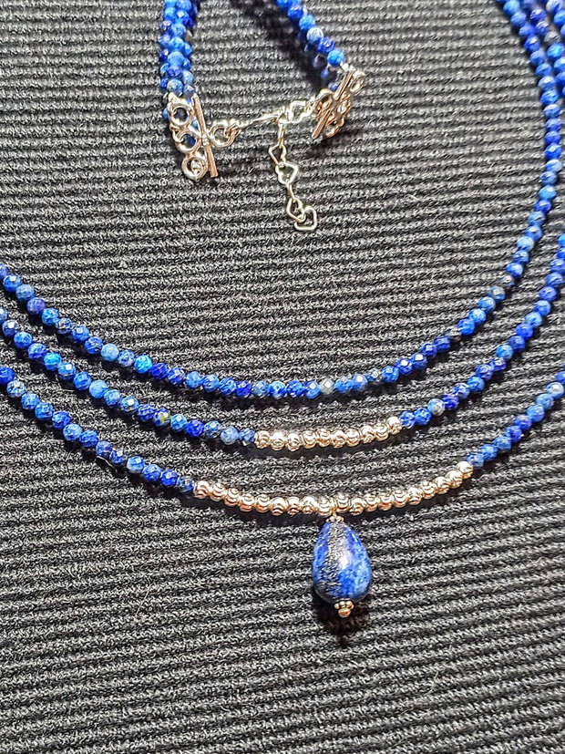 Colier argint X3 lapis lazuli picatura charm minimalist boho chic trendy cadou - Transport gratuit