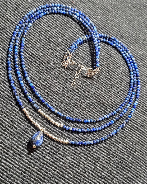 Colier argint X3 lapis lazuli picatura charm minimalist boho chic trendy cadou - Transport gratuit