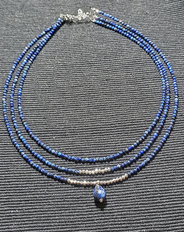 Colier argint X3 lapis lazuli picatura charm minimalist boho chic trendy cadou - Transport gratuit