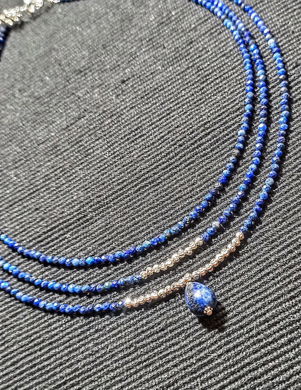 Colier argint X3 lapis lazuli picatura charm minimalist boho chic trendy cadou - Transport gratuit