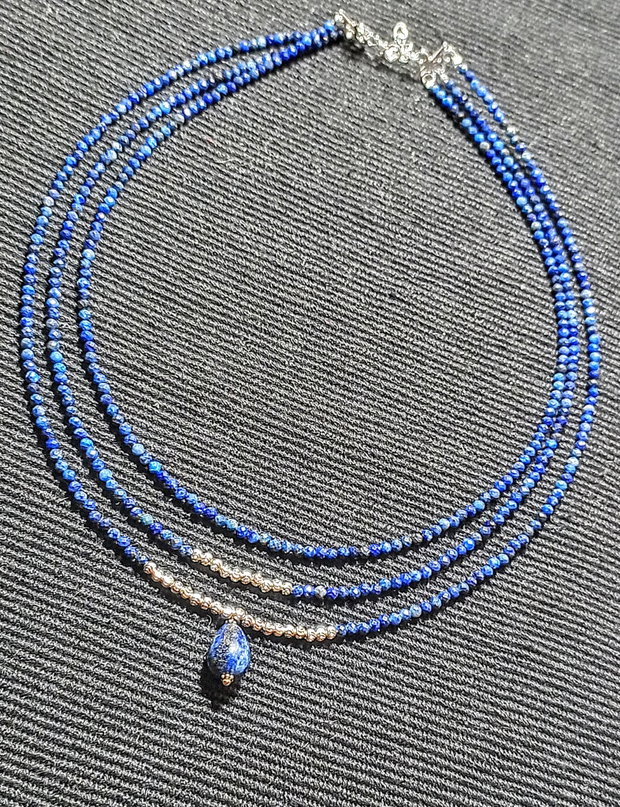 Colier argint X3 lapis lazuli picatura charm minimalist boho chic trendy cadou - Transport gratuit