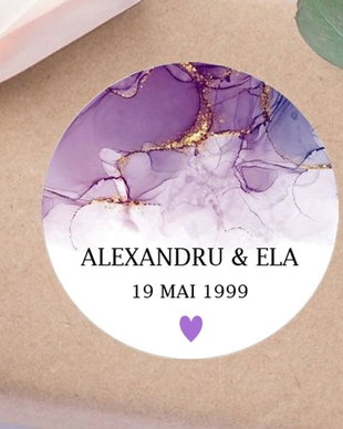 Etichete marturii nunta violet marmorat