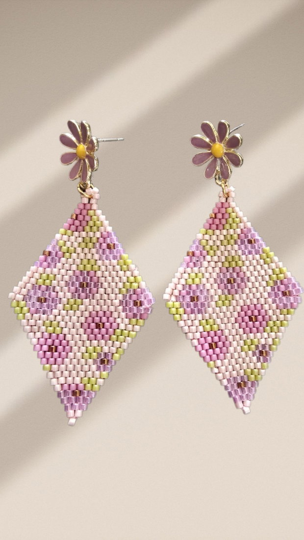 Cercei romb cu model floral