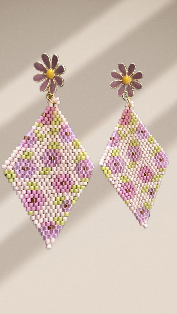 Cercei romb cu model floral
