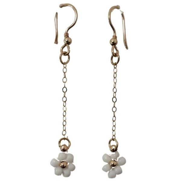 Cercei Aur14k Gold Filled, lantisor flori albe
