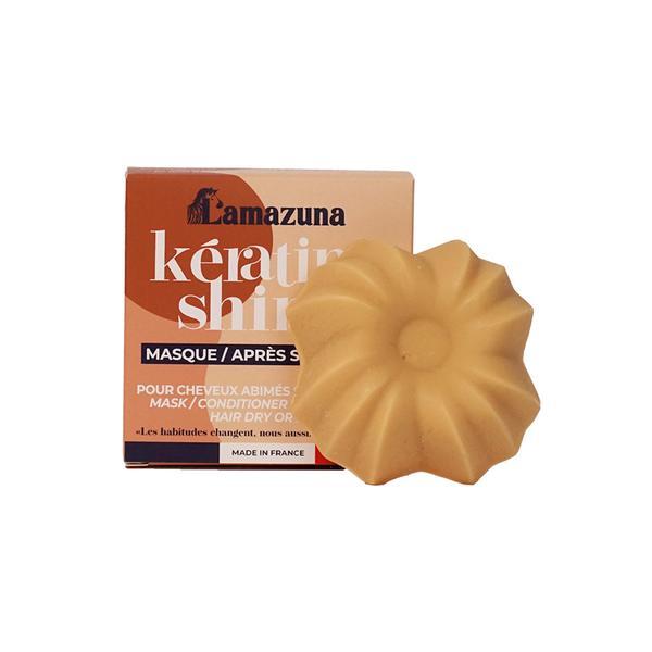 Balsam si masca solida 2 in 1 Keratine Shine, cu keratina vegetala, unt de shea si ulei de in bio, 70 g