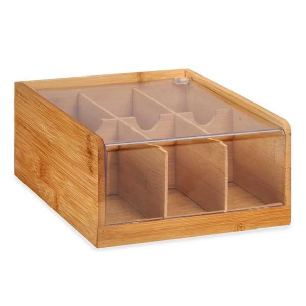 Cutie din bambus pentru plicuri ceai cu 6 compartimente, 20.5 x 22 x 10 cm