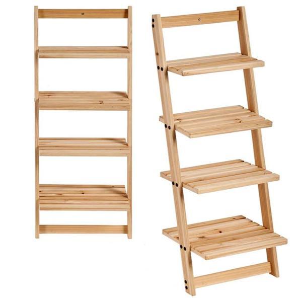 Raft din lemn natur cu 4 etajere, 27,5 x 41,5 x 98 cm