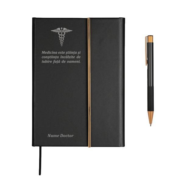 Agenda piele, negru, nedatata, A5, Piksel, Medicina, Doctor, pix asortat, 192 pagini