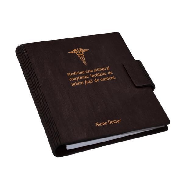 Agenda A5 din lemn personalizabila, wenge, Piksel, Medicina, Doctor, asistenta, 100 pagini