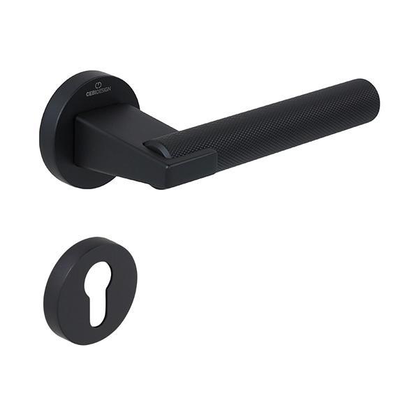 Set maner usa cu cilindru Dora Knurling, cu rozeta rotunda, finisaj negru mat CB