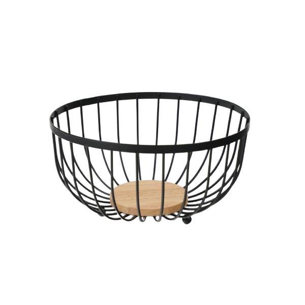 Fructiera, metal/bambus, negru, 25x25x13 cm