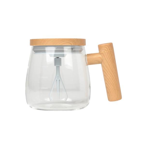 Cana pentru cafea, cu mixer, electrica, sticla/lemn, 400 ml