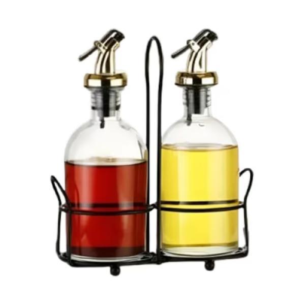 Set oliviera, 2 piese, cu suport, sticla/metal, 350 ml