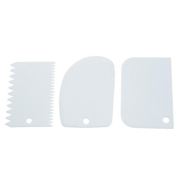 Set 3 spatule pentru prajituri, plastic, alb, 10x8 cm