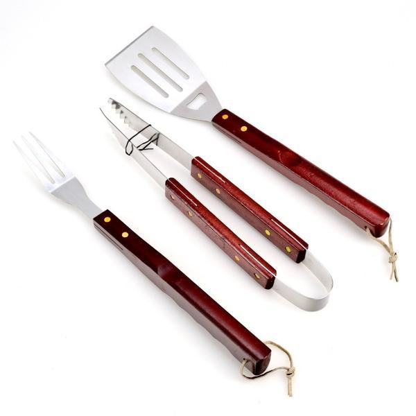 Set 3 ustensile pentru gratar, metal/lemn, 39 cm