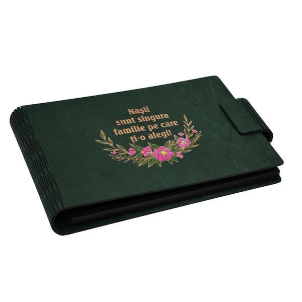 Album foto A5 personalizat, din lemn, Verde inchis, Piksel, GuestBook, mesaj Nasi, pictat