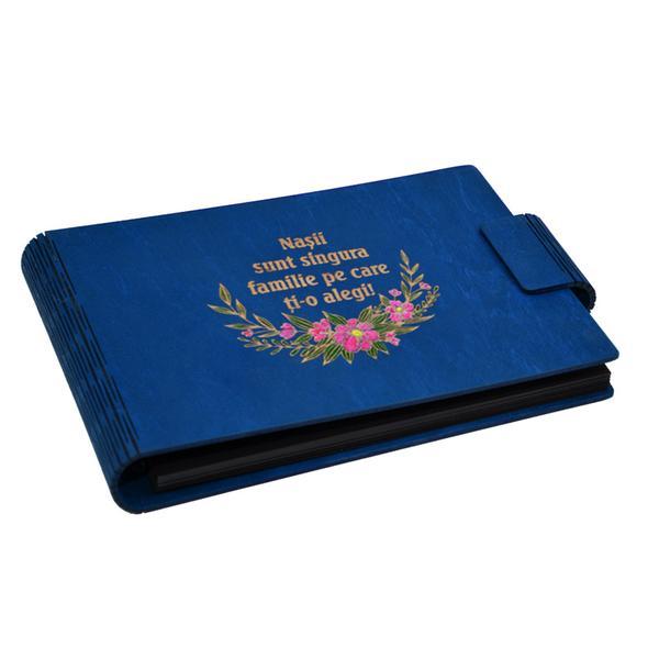 Album foto A5 personalizat, din lemn, Albastru, Piksel, GuestBook, mesaj Nasi, pictat