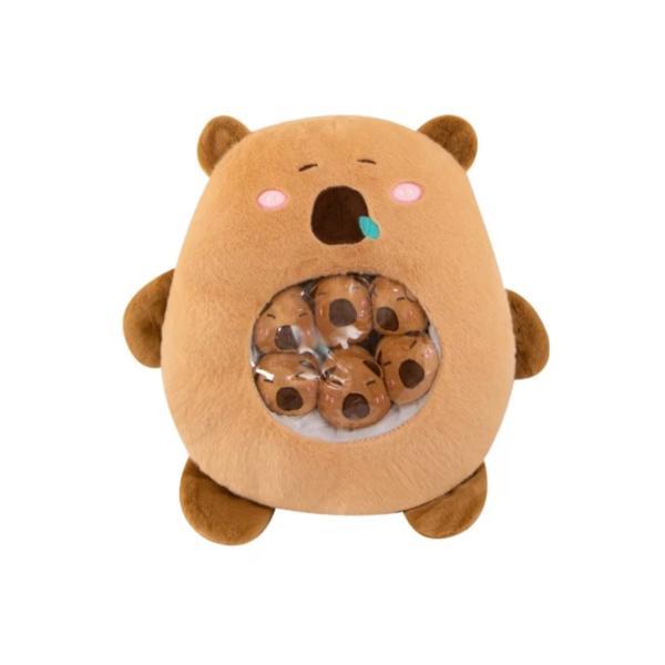 Jucarie de plus Capibara cu 6 pui, Maro, 50 cm