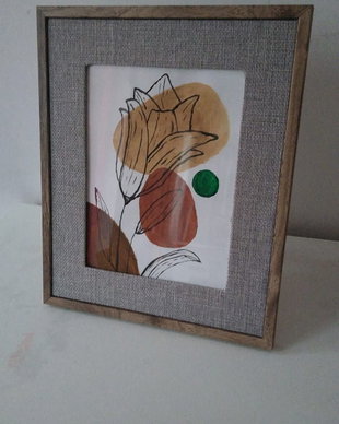 Tablou cu floare, pictat manual cu acrilic pe carton